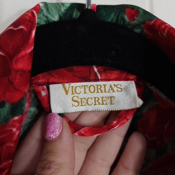 Victorias Secret Womens Robe Vtg 80s Gold Label Red Green Floral Satin Long Sz S - Picture 8 of 11